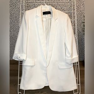 Zara White Three-Quarter Sleeve Blazer with Pearl Accents